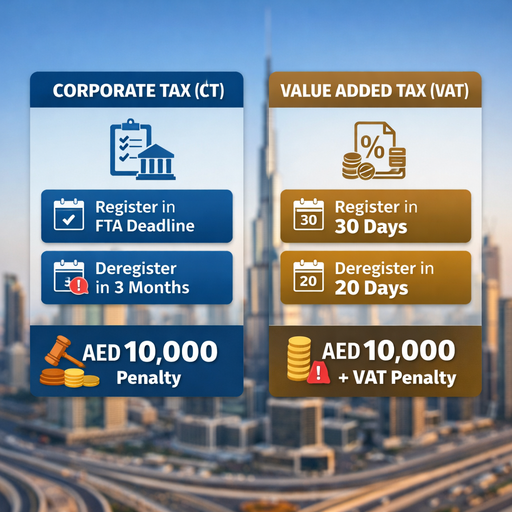 UAE Corporate Tax & VAT Registration and Deregistration Deadlines (With Penalties Explained)