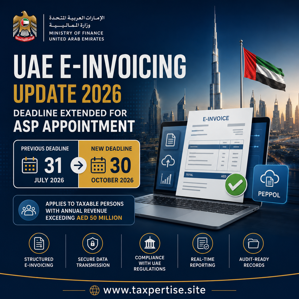 UAE E-Invoicing Deadline Extended to 30 October 2026 | MoF ASP Compliance Update