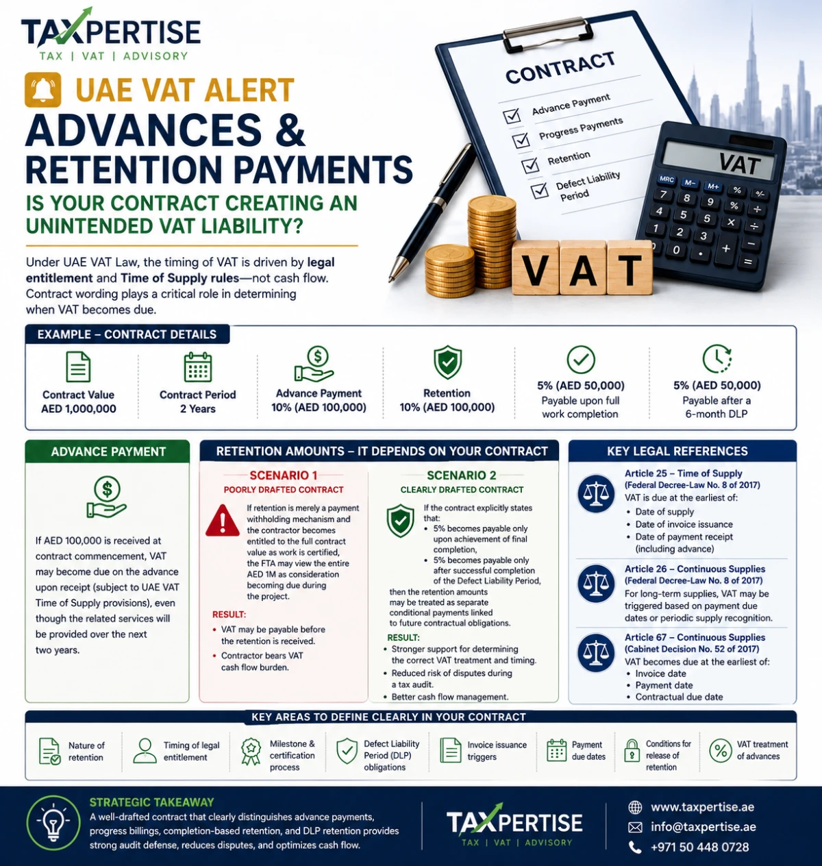 UAE VAT on Advances & Retention Payments: Avoid Hidden Tax Liabilities in Contracts