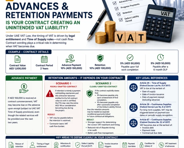 UAE VAT on Advances & Retention Payments: Avoid Hidden Tax Liabilities in Contracts