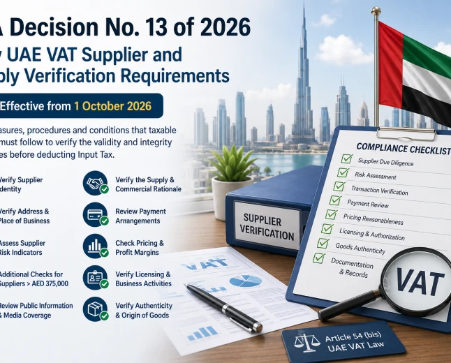 FTA Decision No. 13 of 2026: New UAE VAT Supplier and Supply Verification Requirements from 1 October 2026